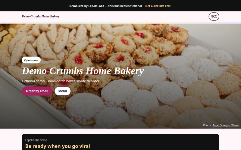 Home baker mini site preview